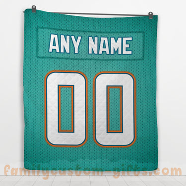 Custom Premium Quilt Blanket Miami Jersey American Football Personalized Quilt Gifts for Her & Him